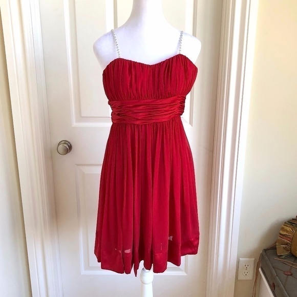 BCBGeneration Red Cocktail Dress w Silver Embellished Straps (4) - Picture 1 of 14